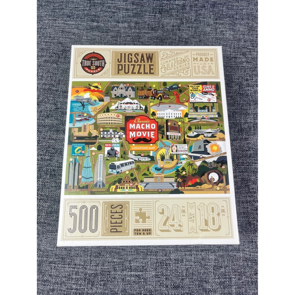 True South Puzzle Co Classic Macho Movie Locations Map 500 Piece Jigsaw Puzzle